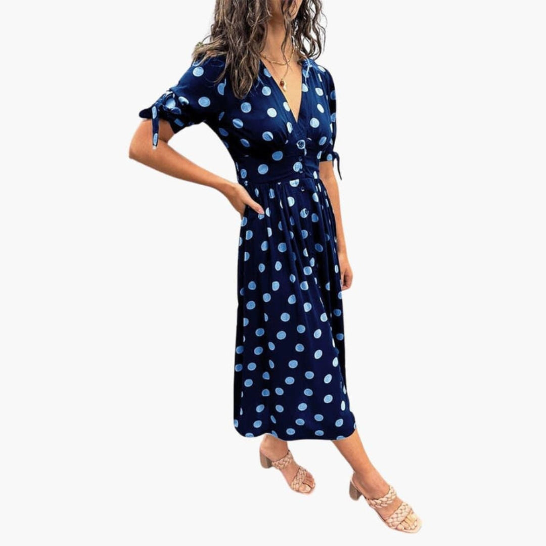 Abito midi donna con scollo a V e bottoni sul davanti