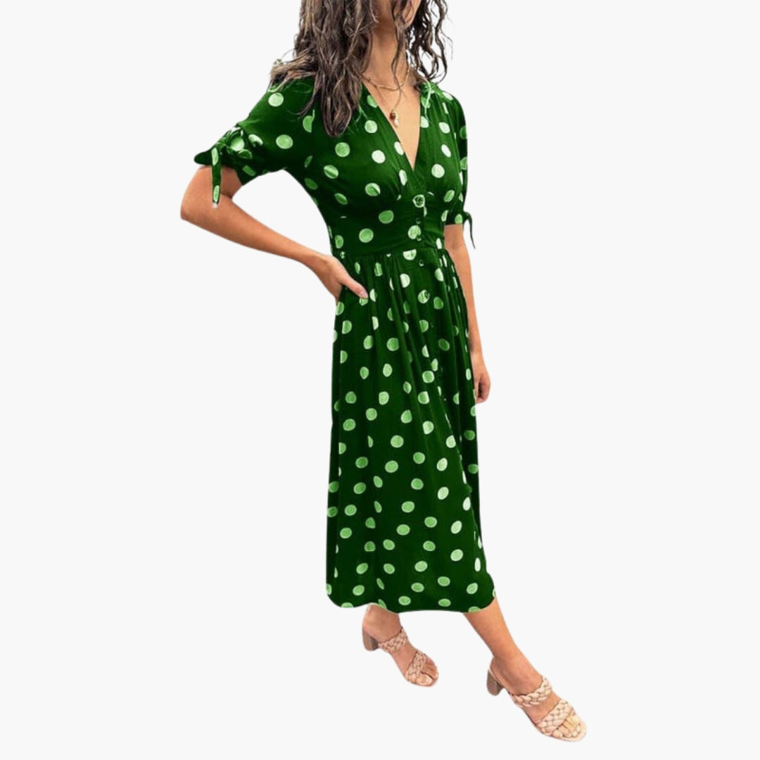 Abito midi donna con scollo a V e bottoni sul davanti