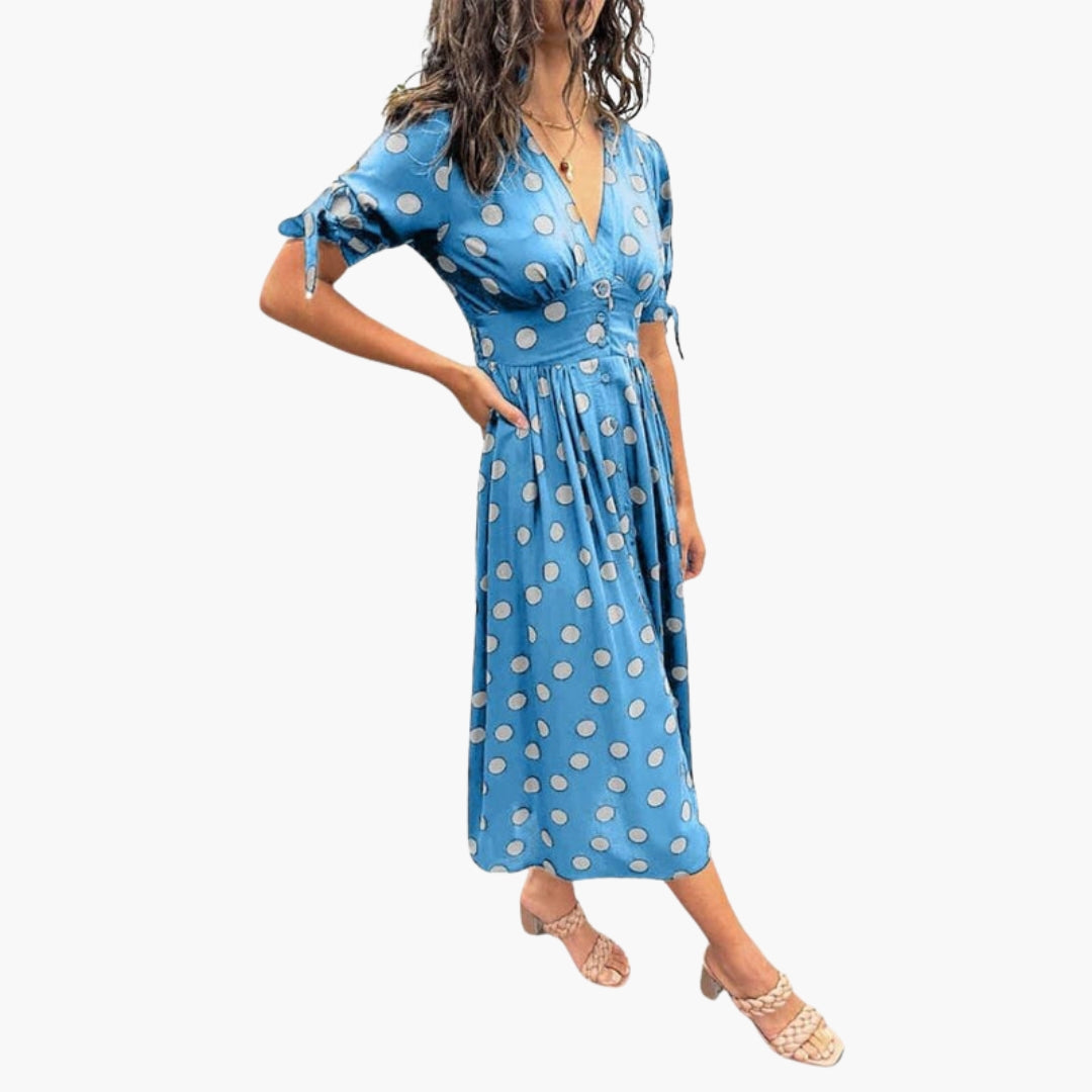 Abito midi donna con scollo a V e bottoni sul davanti