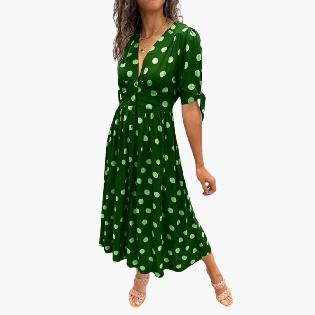 Abito midi donna con scollo a V e bottoni sul davanti