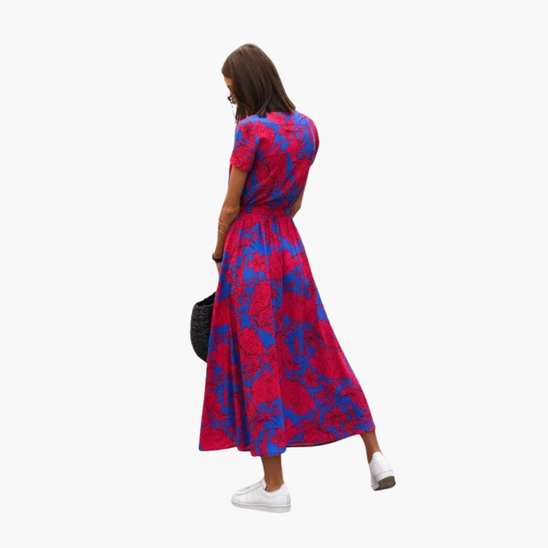 Abito midi donna con scollo a V e cintura in vita