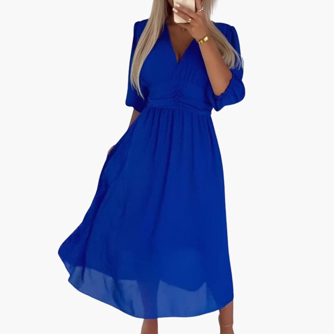 Abito midi donna con scollo a V e maniche a tre quarti