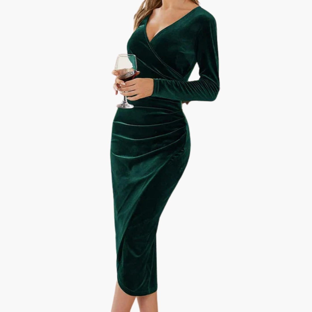 Robe midi femme en velours avec manches longues