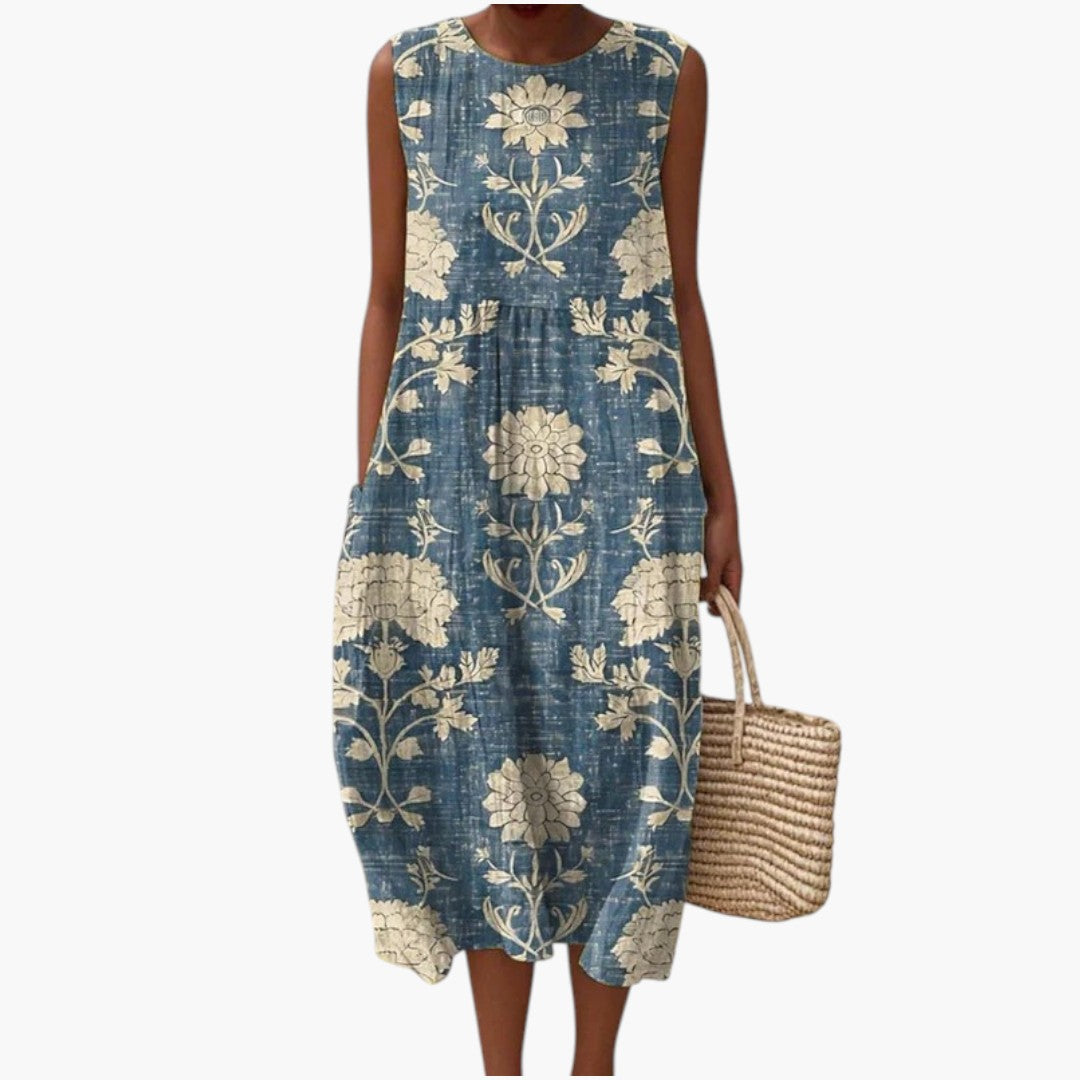 Women's sleeveless midi dress with linen fabric and loose fit