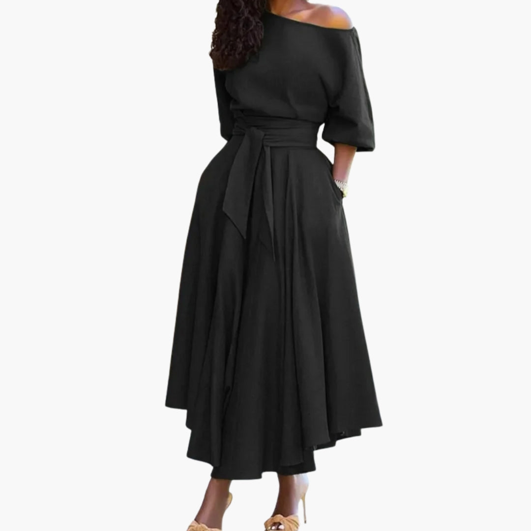 Abito midi da donna con scollo a spalle scoperte
