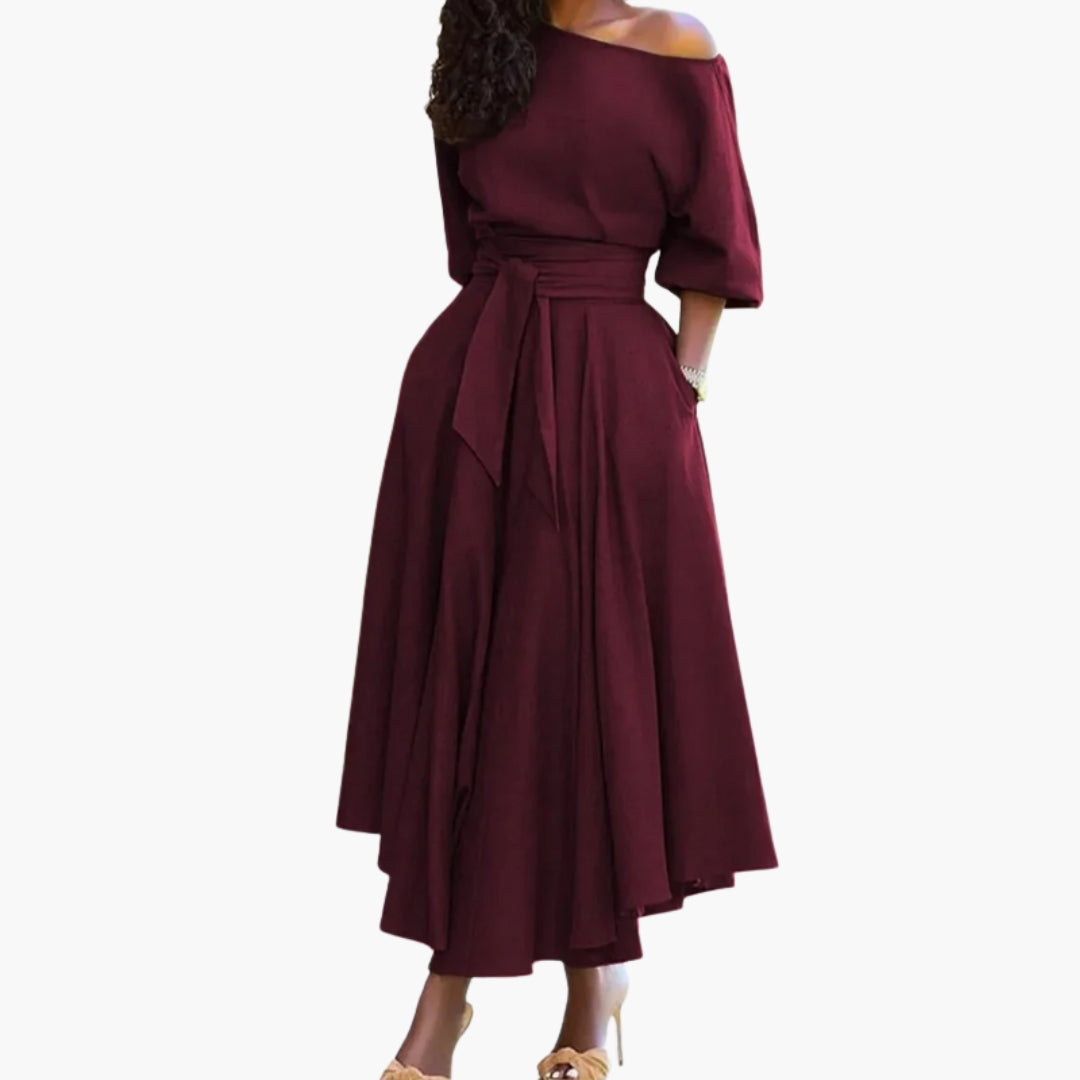 Abito midi da donna con scollo a spalle scoperte