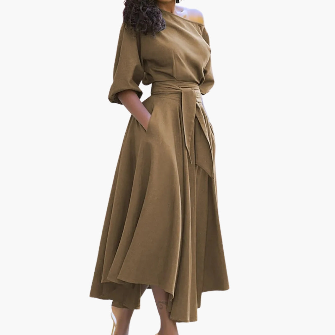 Abito midi da donna con scollo a spalle scoperte