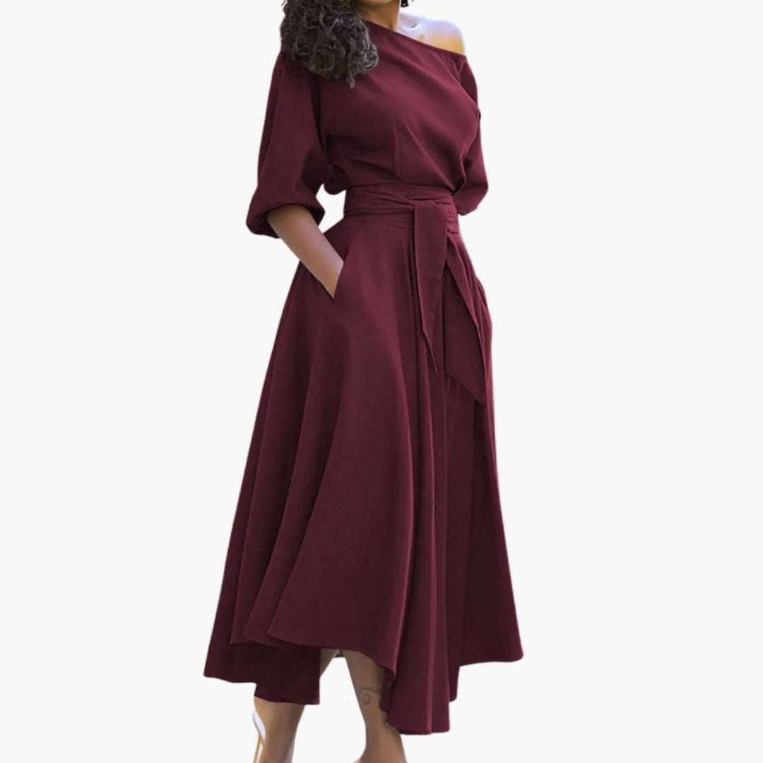 Abito midi da donna con scollo a spalle scoperte