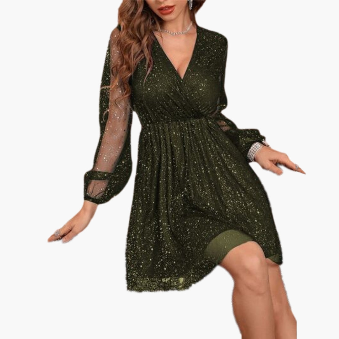 Mini-Kleid für Damen mit Wickelausschnitt und Ballonärmeln