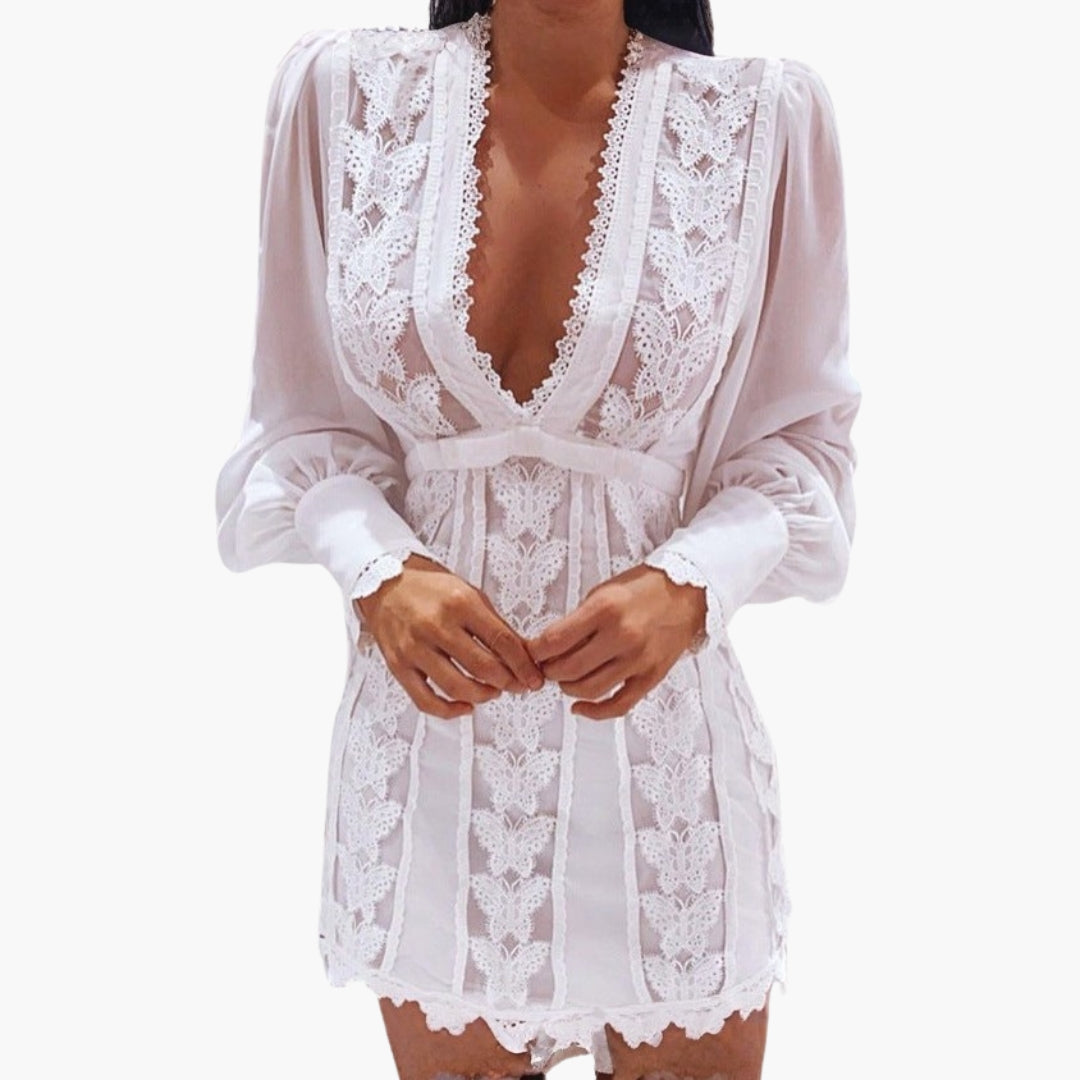 Vestito corto da donna con pannelli in pizzo