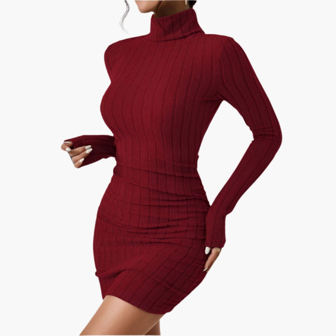 Abito corto donna con collo alto e maniche lunghe