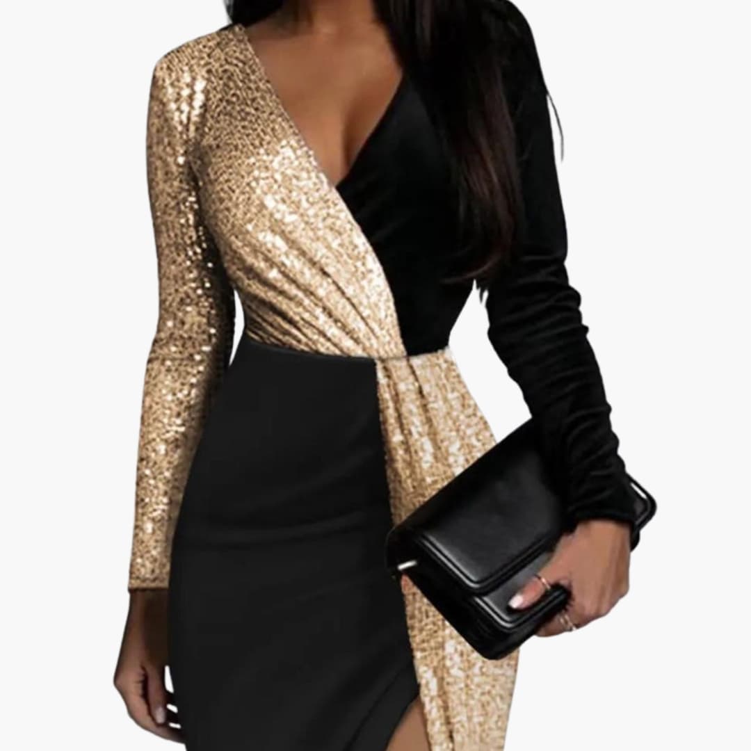 Goldene Paillettenrobe für Damen – Eleganter Schnitt für Abende und Veranstaltungen