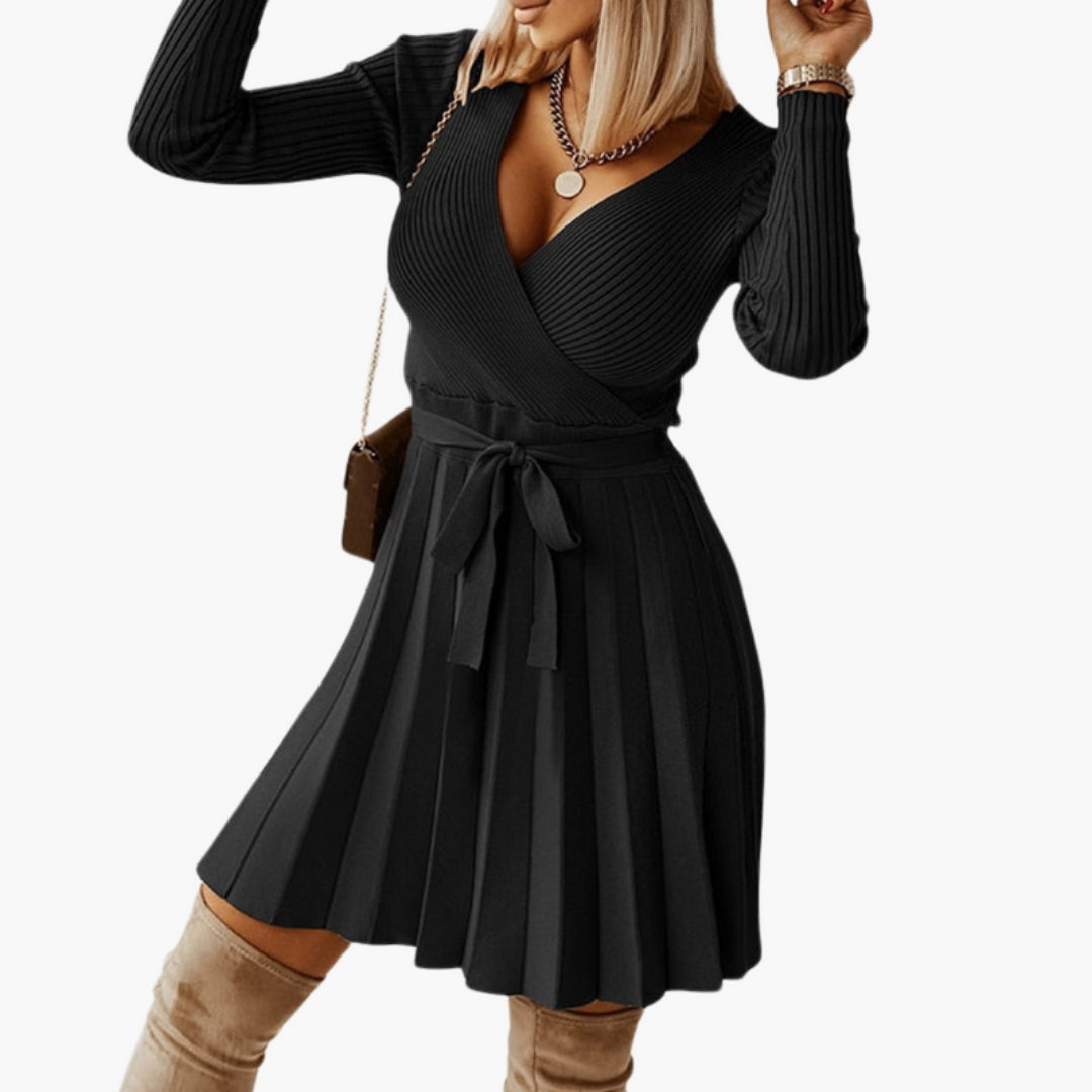 Robe pour femme avec encolure en V et ceinture