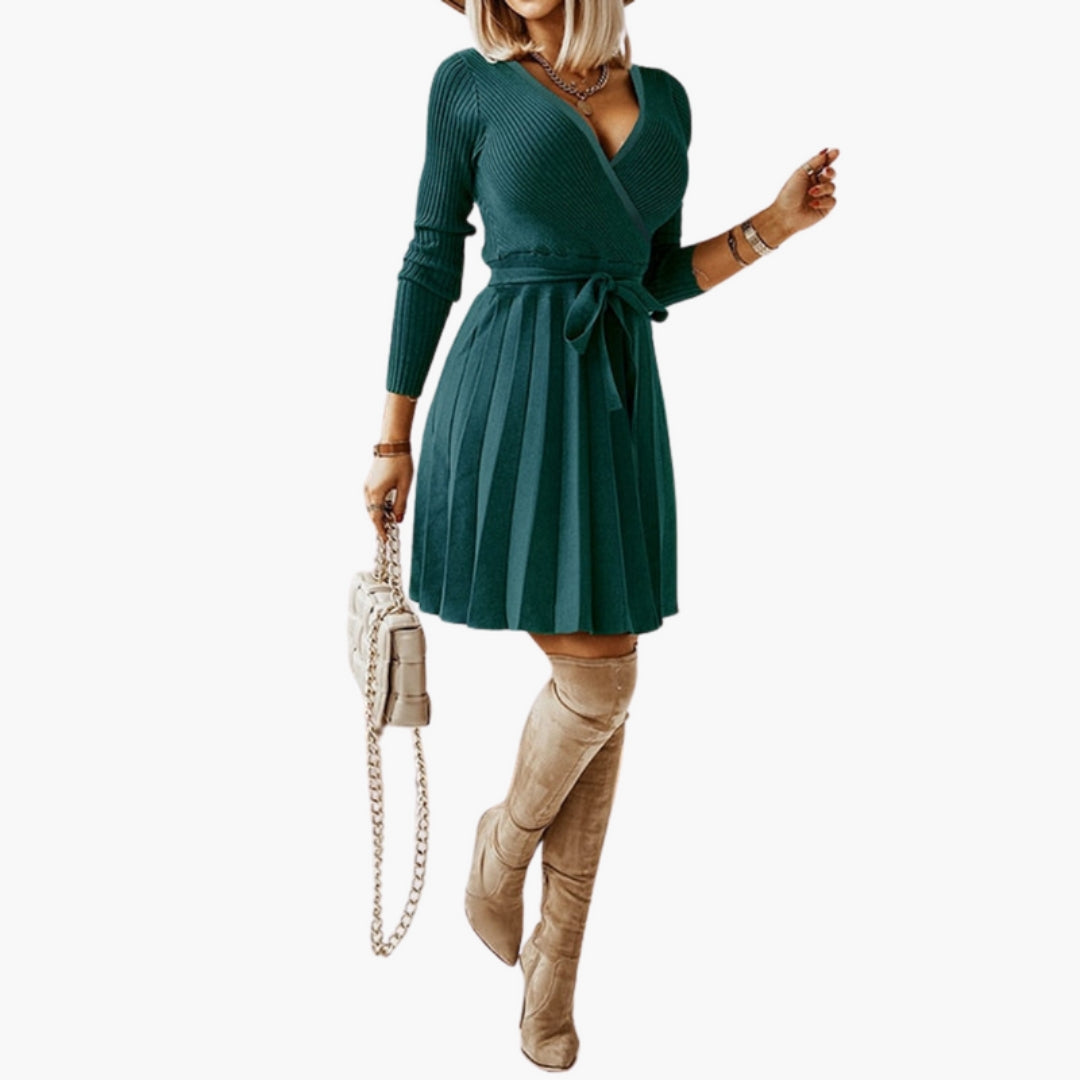 Robe pour femme avec encolure en V et ceinture