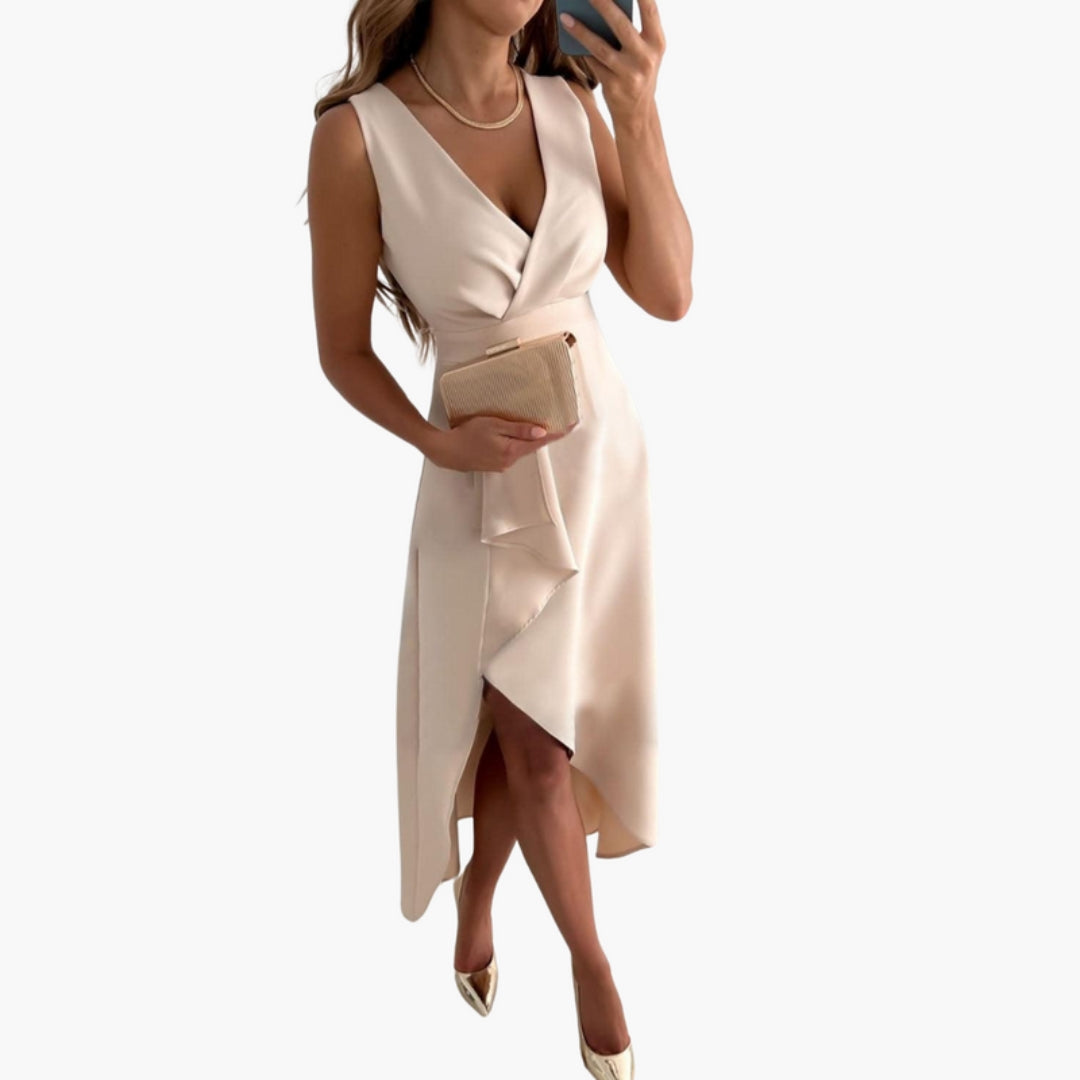 Dress for women with V-neck and crossed front