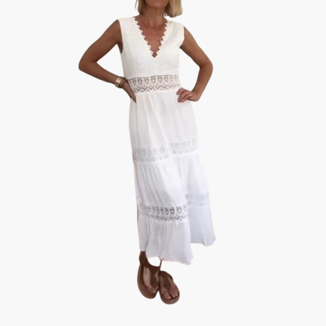 Robe pour femme avec panneaux ajourés et jupe à étages
