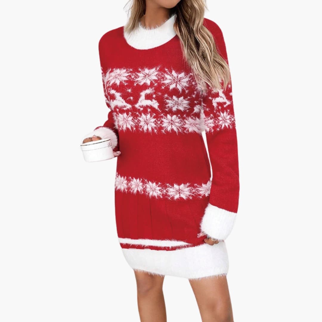 Robe pull de Noël pour femme avec motif renne