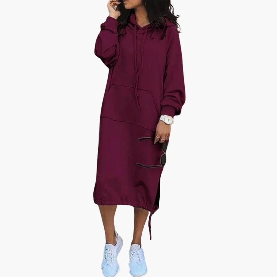 Women's hooded sweatshirt dress with front pocket