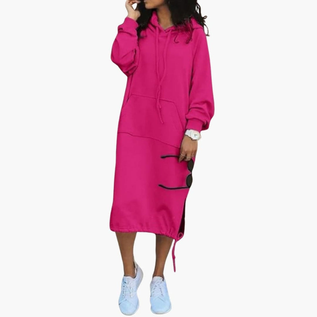 Women's hooded sweatshirt dress with front pocket