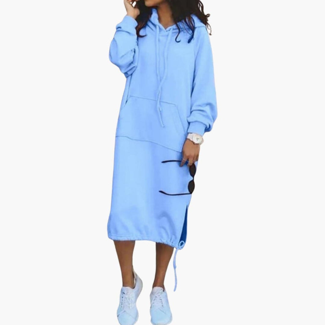 Women's hooded sweatshirt dress with front pocket