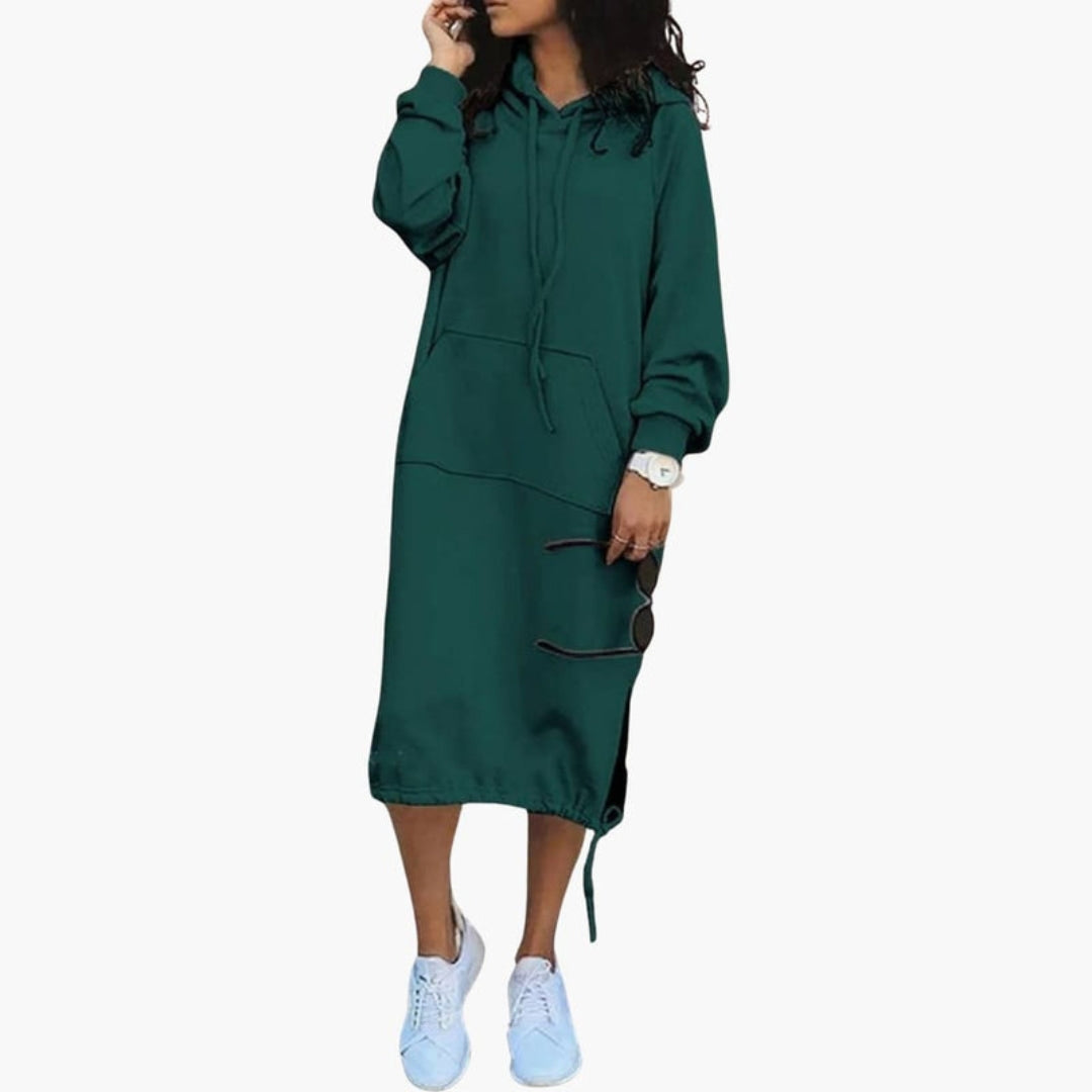 Women's hooded sweatshirt dress with front pocket