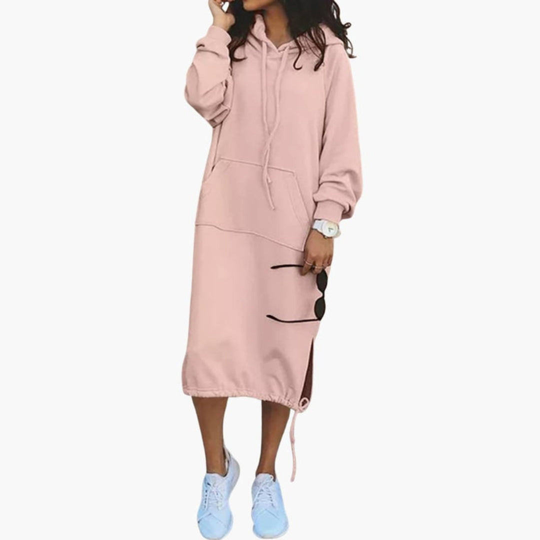 Women's hooded sweatshirt dress with front pocket