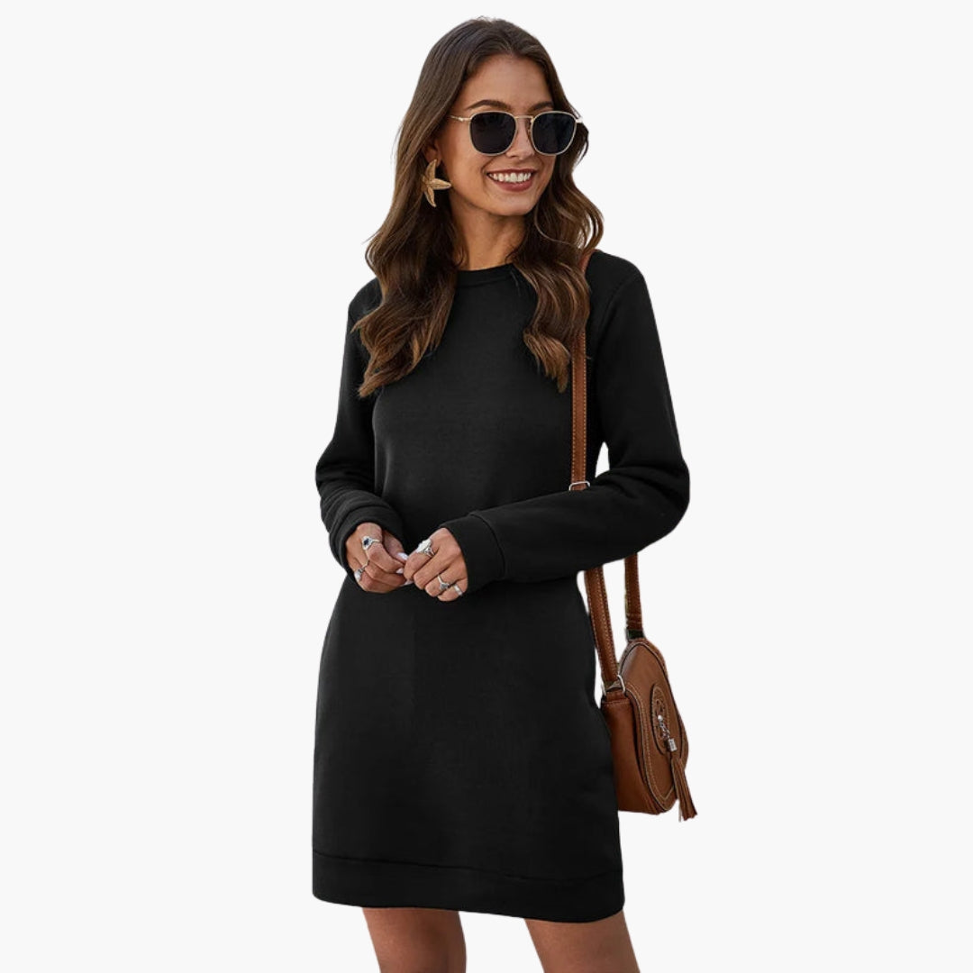 Vestito felpato da donna con maniche lunghe e tasche