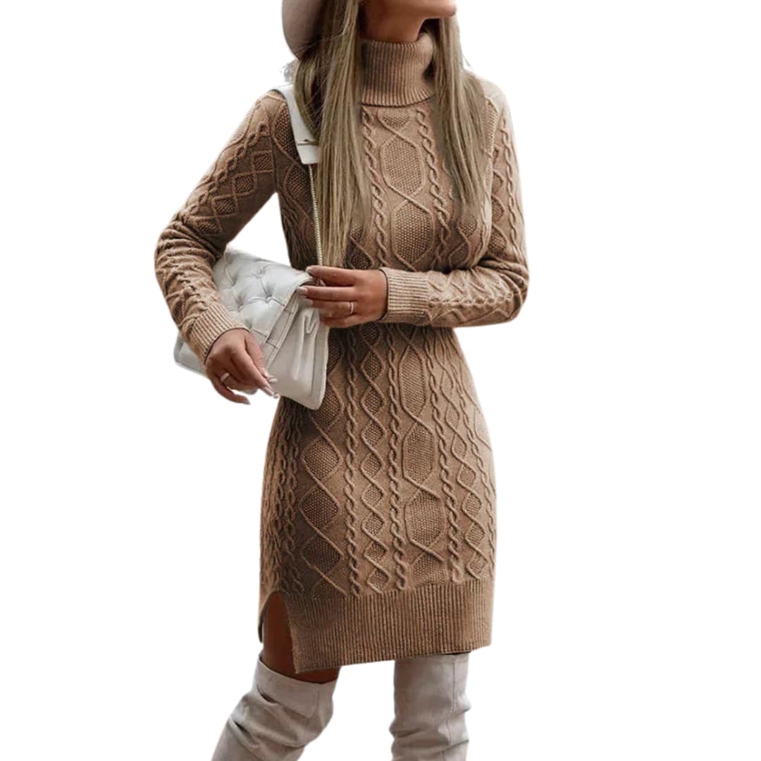 Robe tricotée femme avec manches longues et encolure ronde