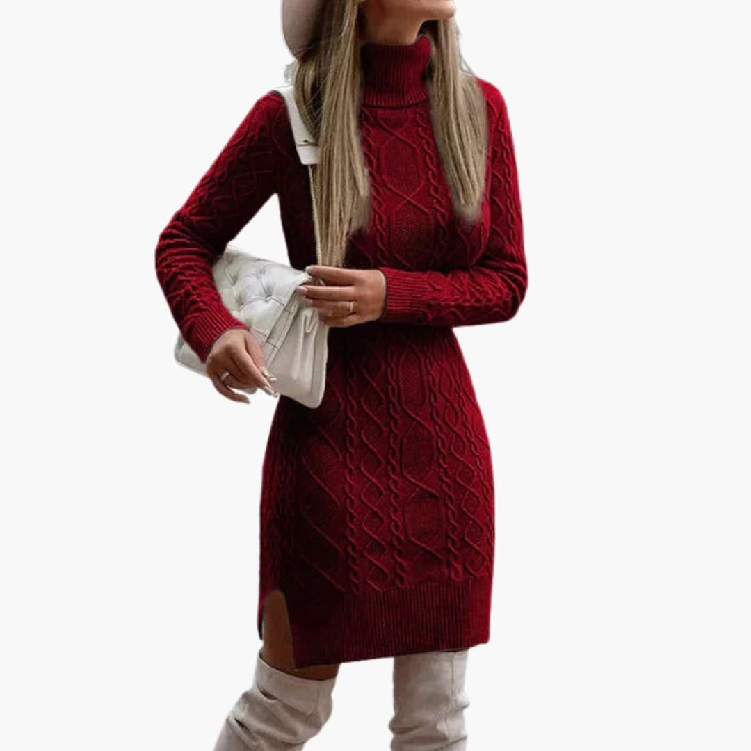 Robe tricotée femme avec manches longues et encolure ronde