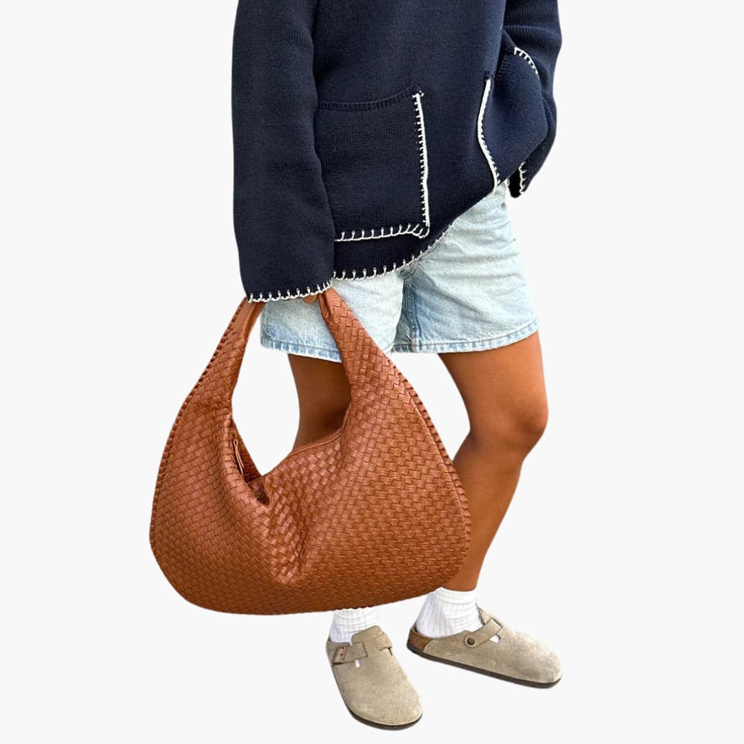 Sac bandoulière pour femme avec surface tressée et fermeture éclair