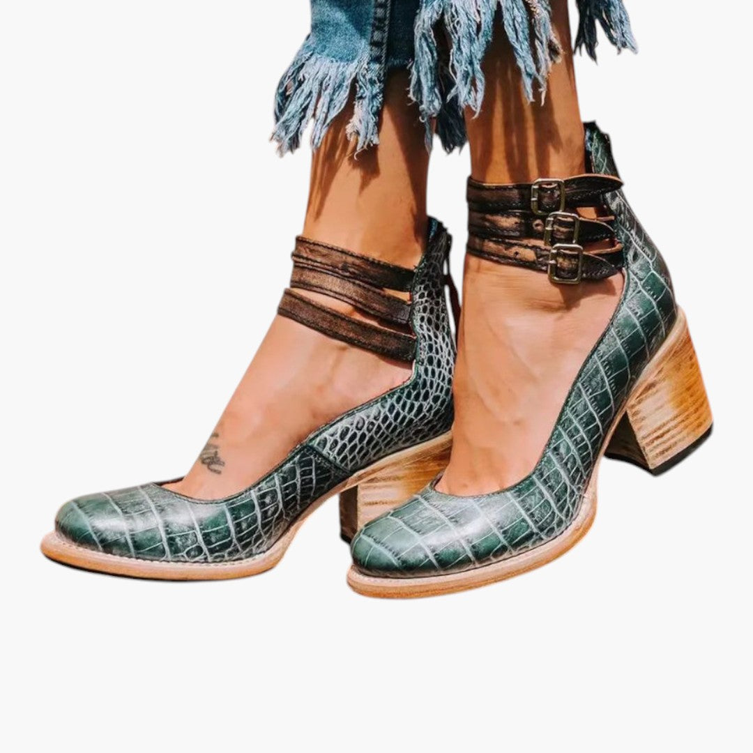 Women's Heeled Sandals with Ankle Strap and Adjustable Closure