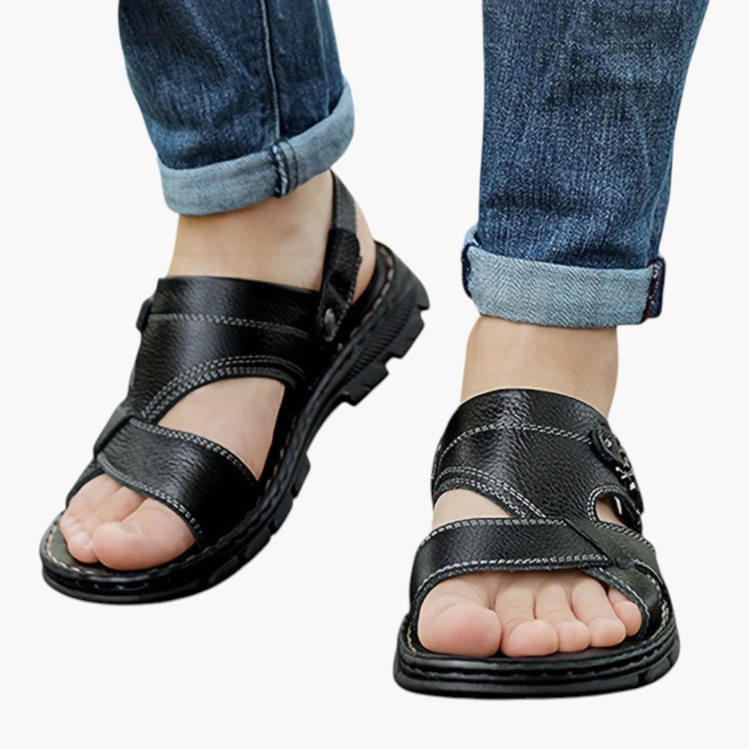 Sandales Homme avec Tige en Cuir et Semelle PU