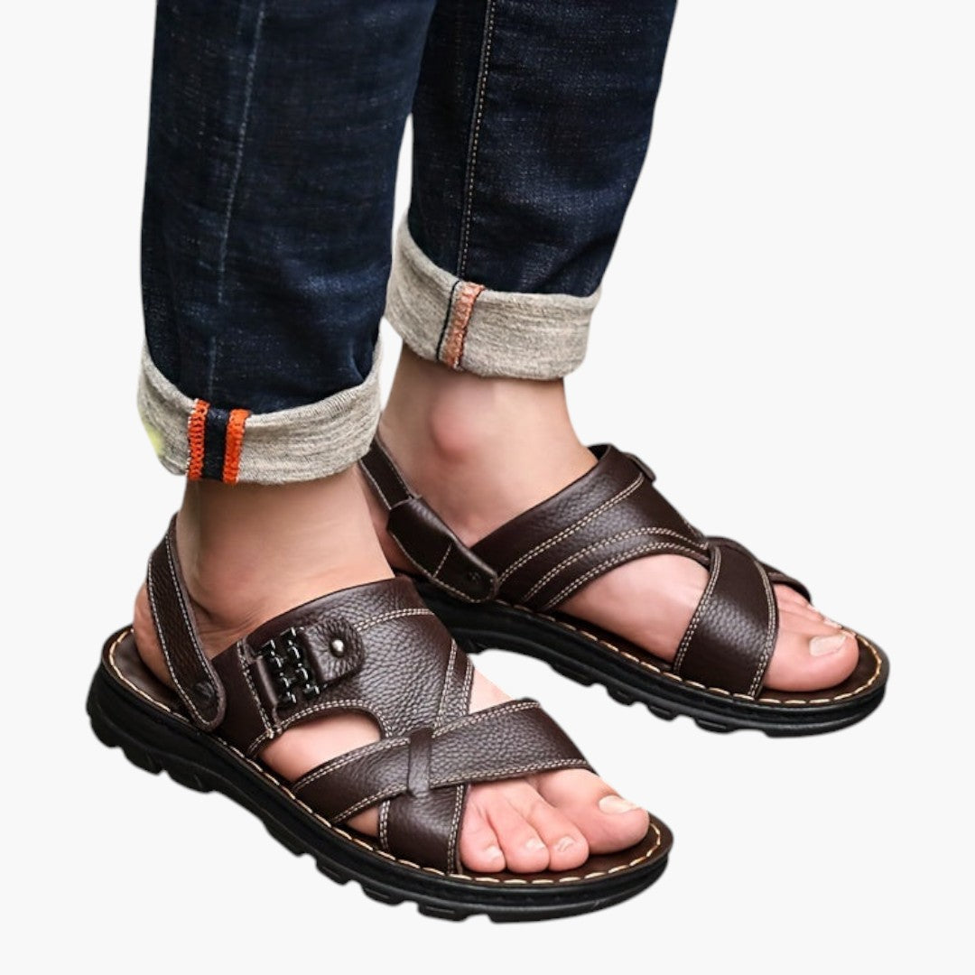 Sandales Homme avec Tige en Cuir et Semelle PU