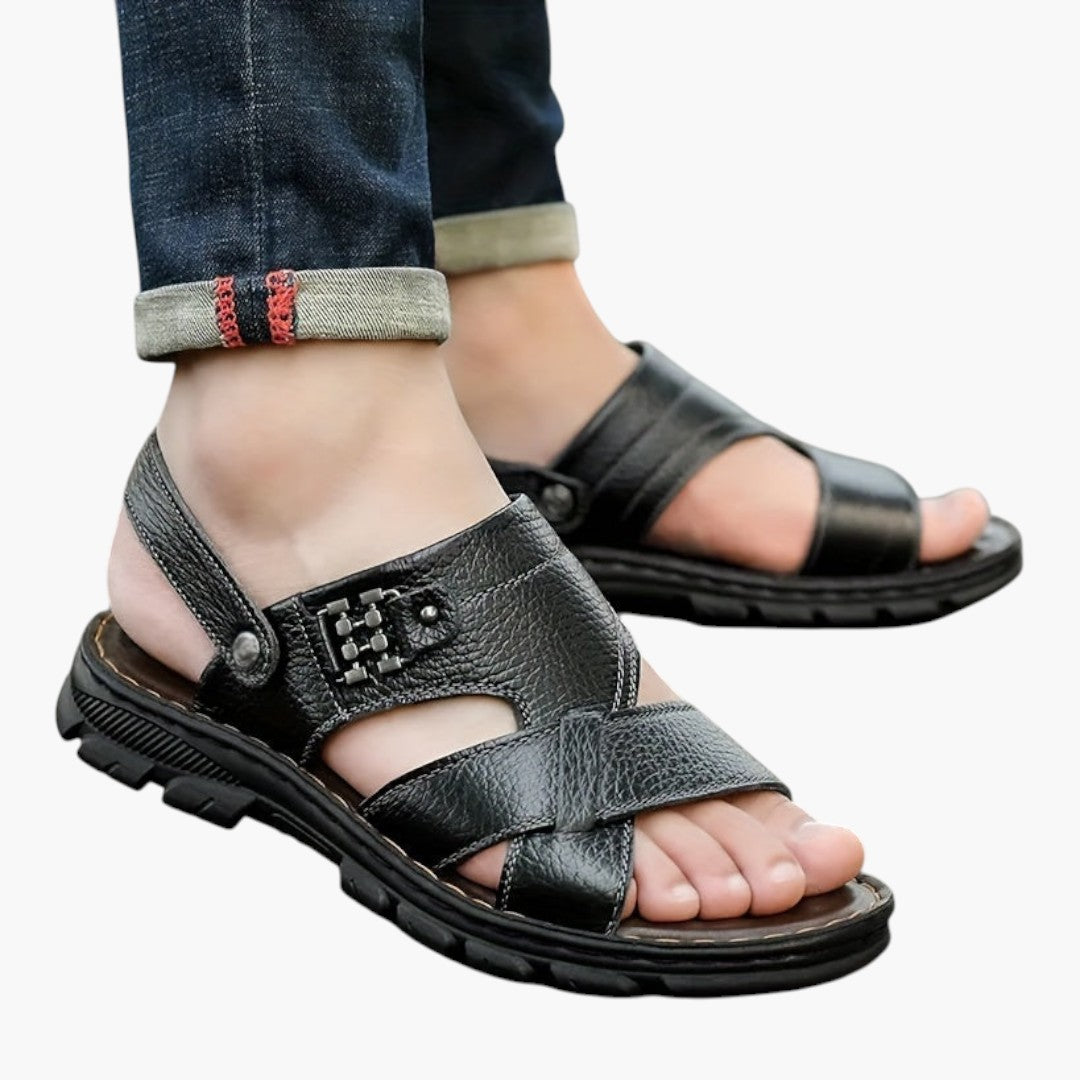 Sandales Homme avec Tige en Cuir et Semelle PU
