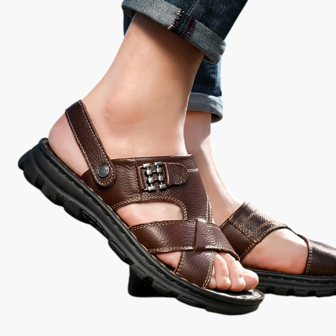 Sandales Homme avec Tige en Cuir et Semelle PU