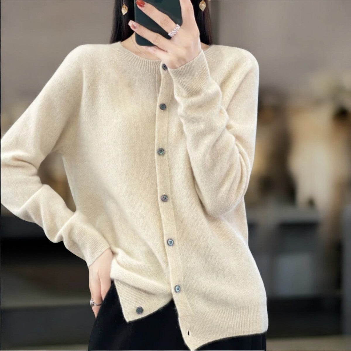 Gilet Femme En Maille Douce | Cardigan Chaud À Col Rond Pour L’Hiver