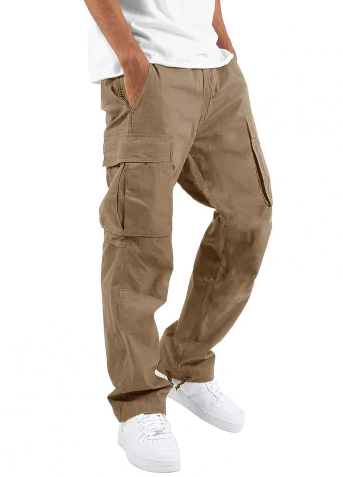 Pantalon cargo homme | Coupe droite, taille élastique | Poches cargo à rabat, 5 coloris, tailles S à 5XL