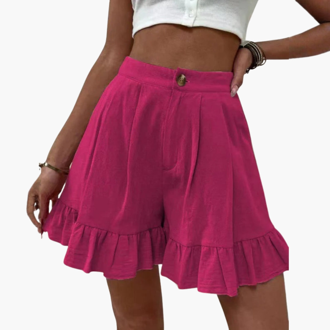 Pantaloni corti donna a gambe larghe con orlo a volant