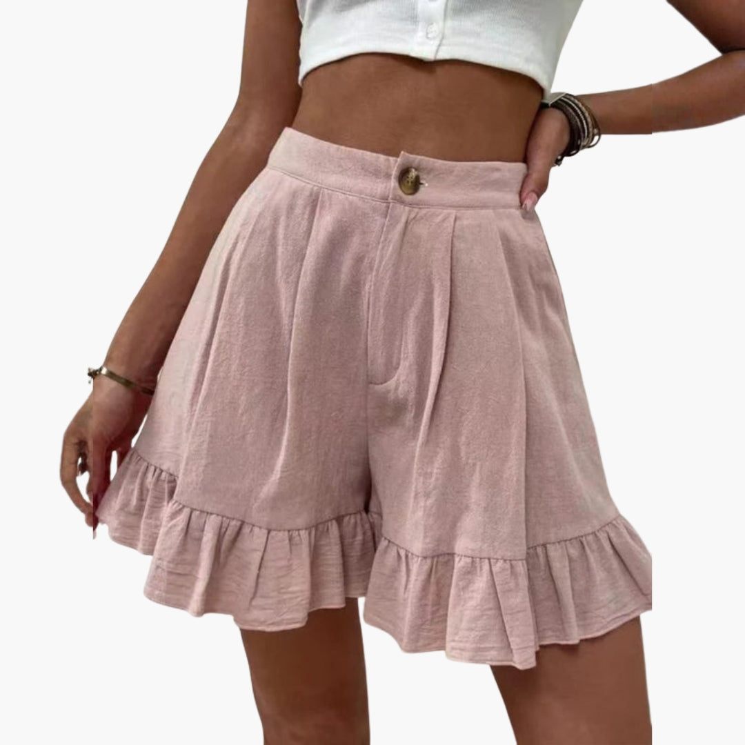 Pantaloni corti donna a gambe larghe con orlo a volant