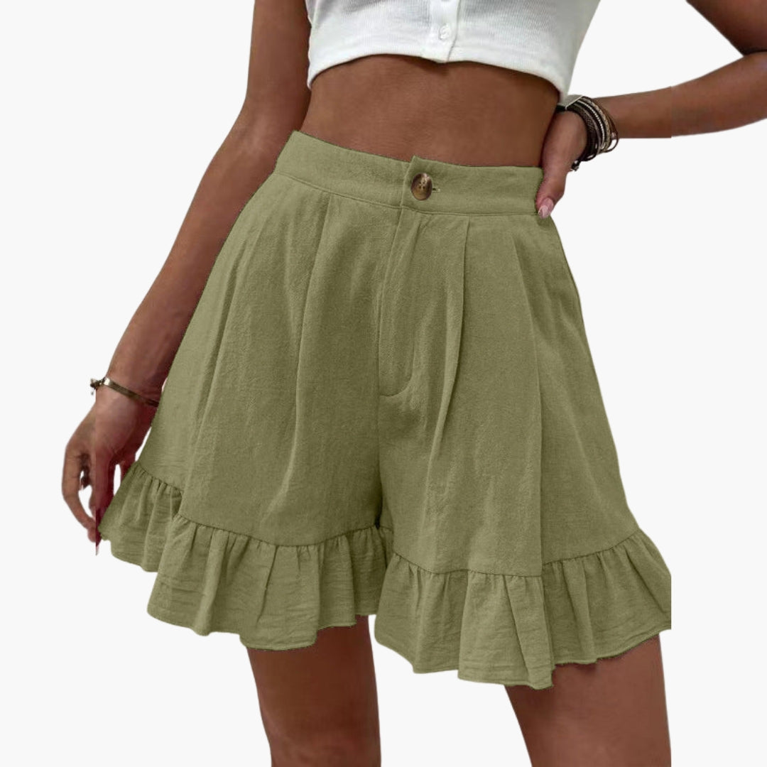 Pantaloni corti donna a gambe larghe con orlo a volant