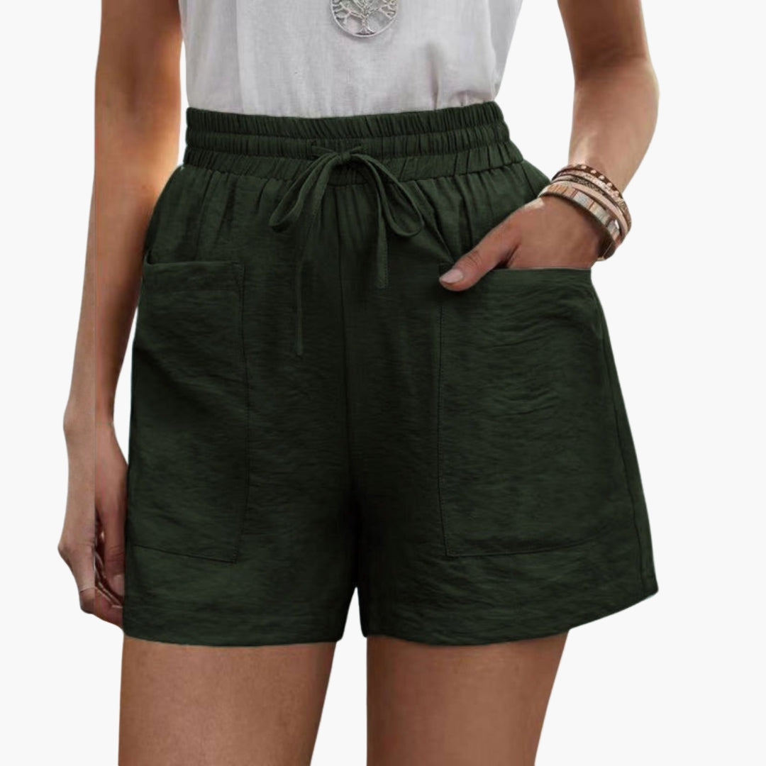 Pantaloni corti donna a gambe larghe con vita elastica
