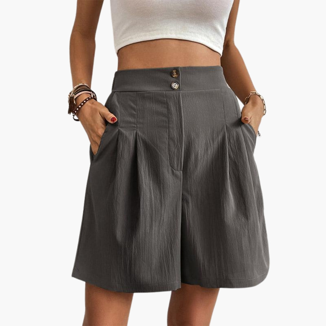 Pantaloni corti a vita alta da donna a gambe larghe