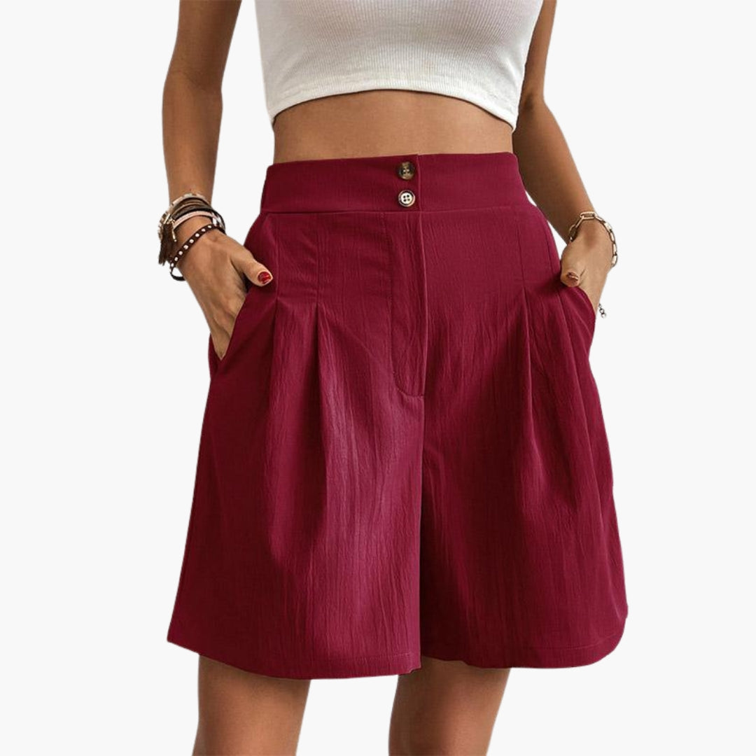 Pantaloni corti a vita alta da donna a gambe larghe