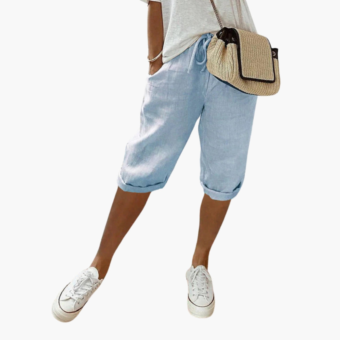 Kurze Damen-Caprihose mit elastischem Bund und Taschen