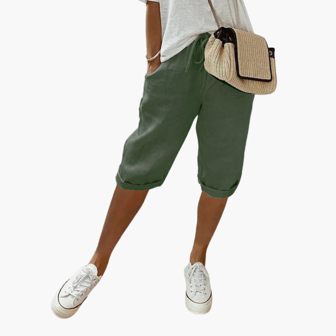 Kurze Damen-Caprihose mit elastischem Bund und Taschen