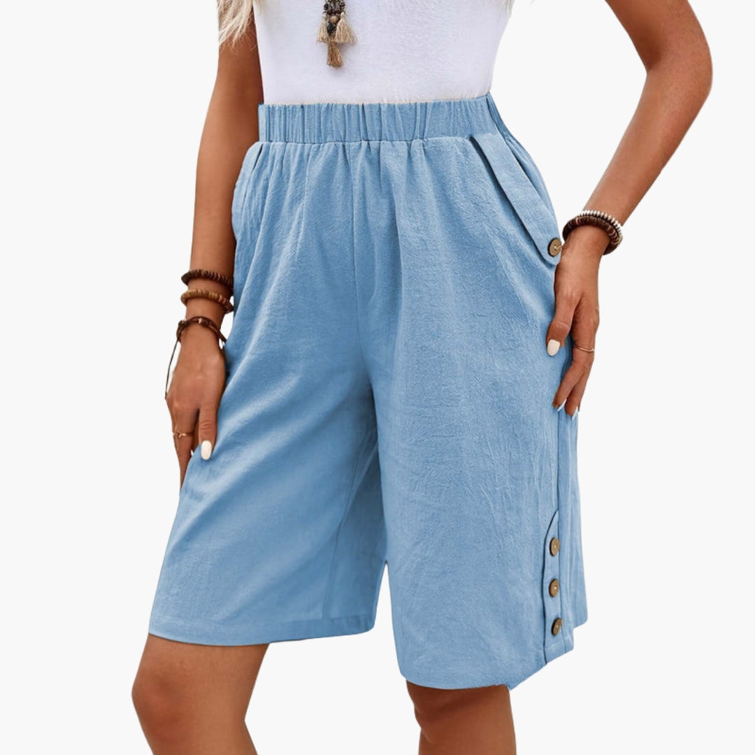 Sommerkurze Hose für Damen mit elastischem Bund und Seitentaschen
