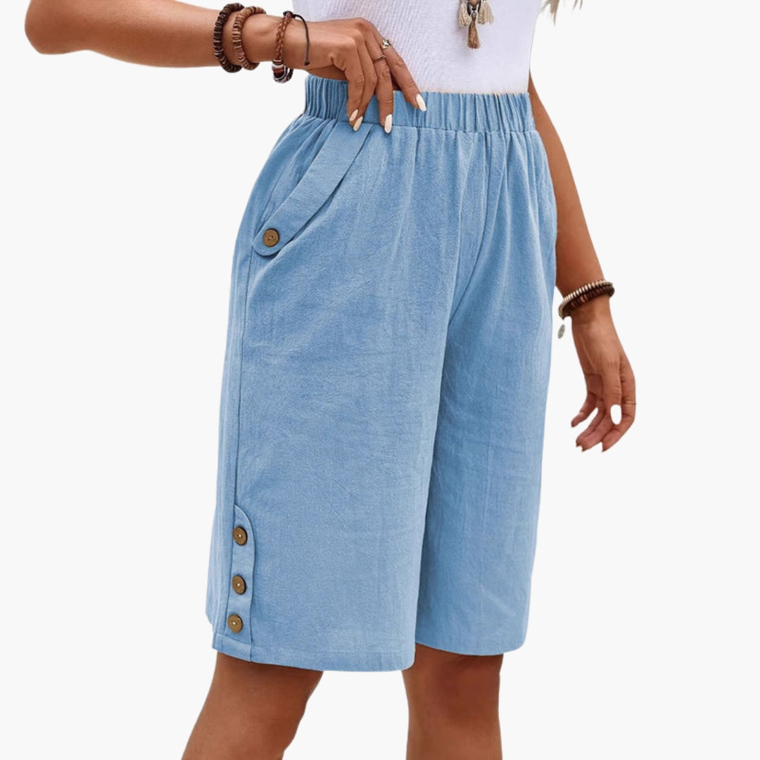 Sommerkurze Hose für Damen mit elastischem Bund und Seitentaschen