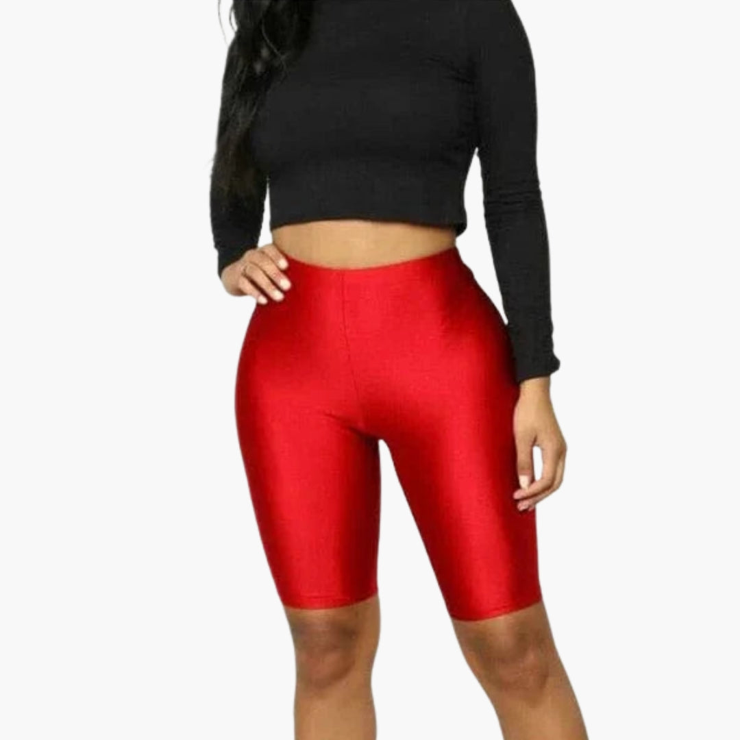 Short sportivo da donna a vita alta con superficie lucida