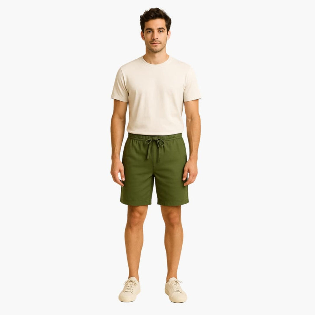 Pantaloncini uomo con superficie tinta unita e vita con cordoncino