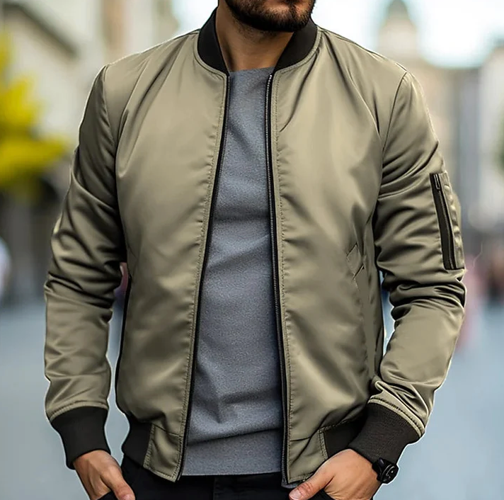 Blouson bomber homme | Coupe courte, col et bas côtelés | Fermeture zippée, poches multiples, tailles S à 3XL